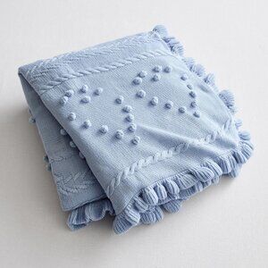 New POTTERY BARN TEEN LoveShackFancy Calantha Throw, Imported - LIGHT BLUE - NWT